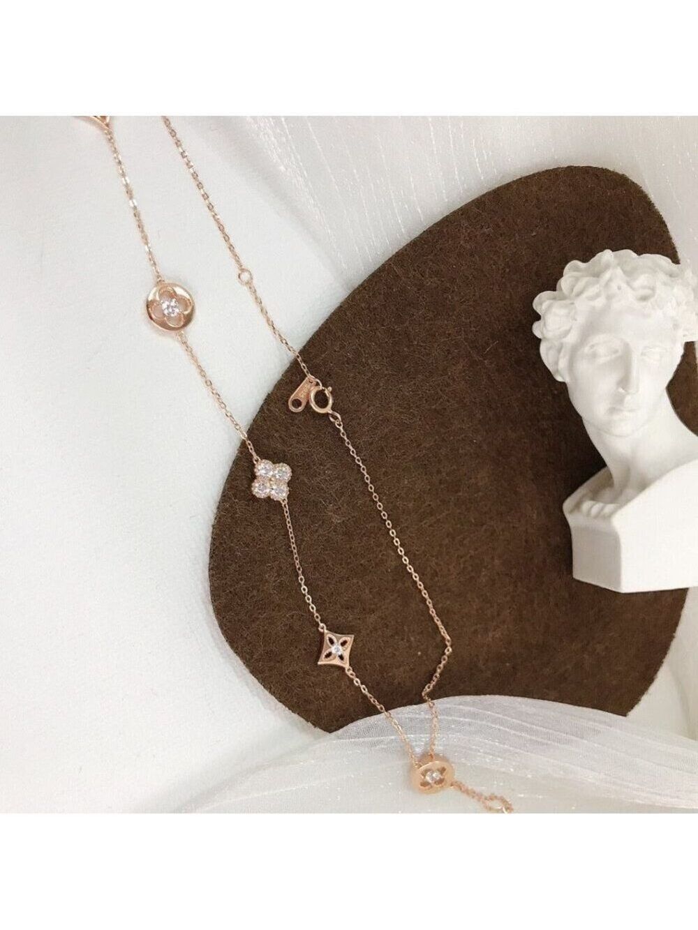 5-station necklace 18KY Gold Plated or Rhodium Plated over 925 Sterling silver - Picture 2 of 3